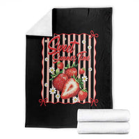 Striped Summer Strawberry Throw Blanket Preppy Beach Vibes Graphic