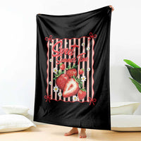 Striped Summer Strawberry Throw Blanket Preppy Beach Vibes Graphic
