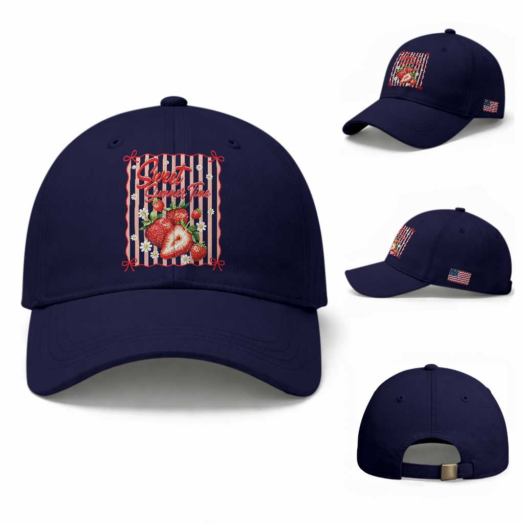 Striped Summer Strawberry Baseball Cap Preppy Beach Vibes Graphic