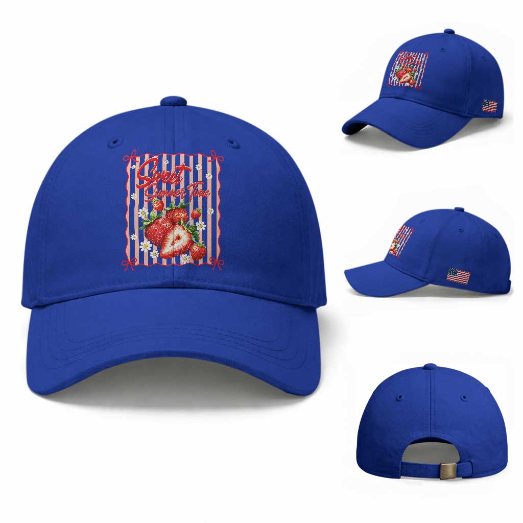 Striped Summer Strawberry Baseball Cap Preppy Beach Vibes Graphic