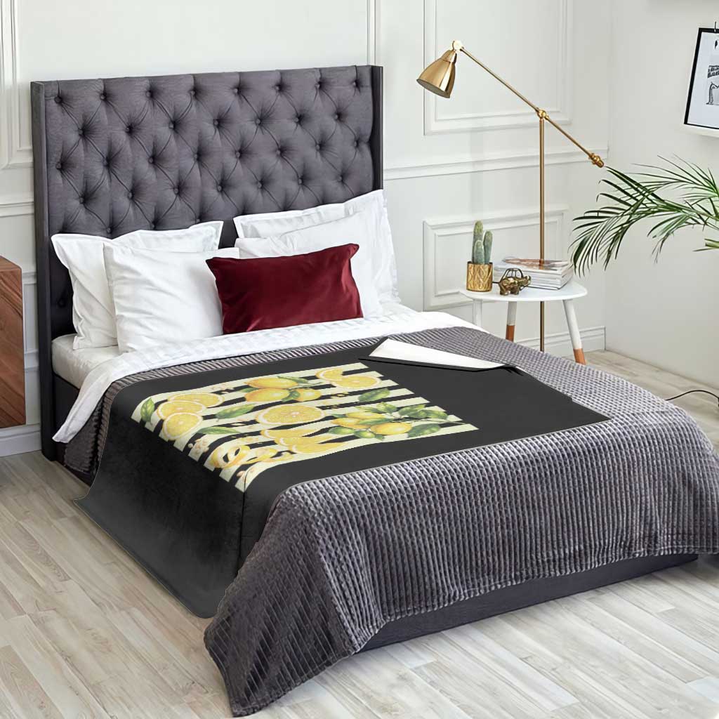 Striped Summer Lemon Throw Blanket Citrus Fruit Lover Gift