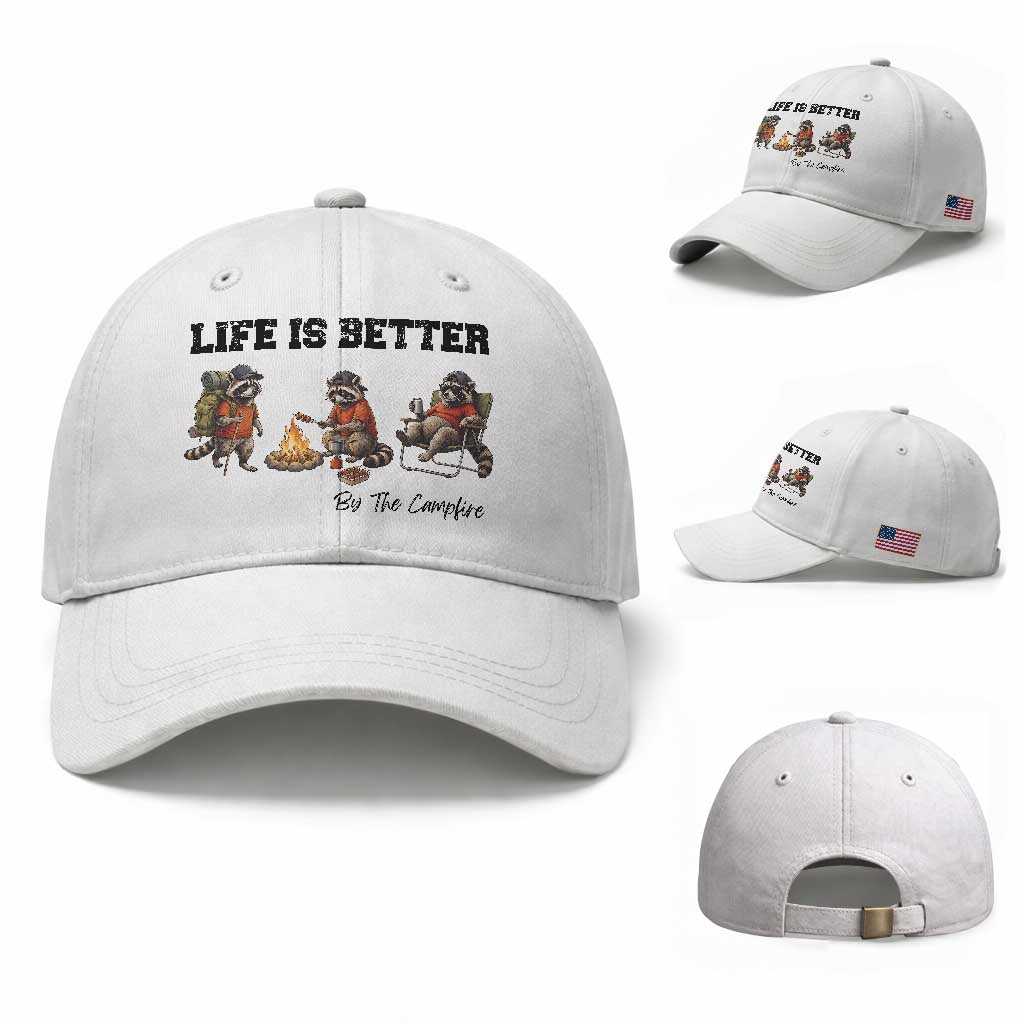 Funny Camping Raccoon Baseball Cap Life Is Better By The Campfire