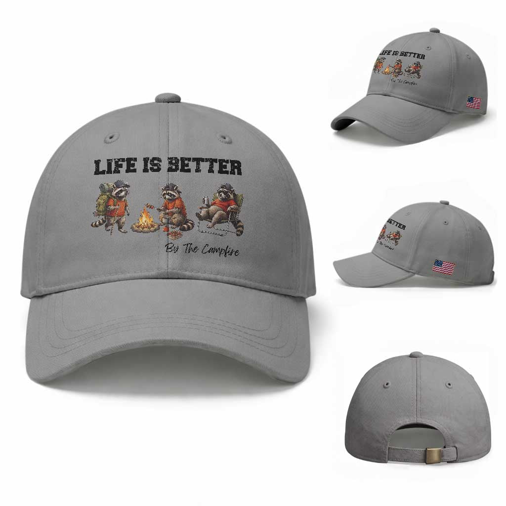 Funny Camping Raccoon Baseball Cap Life Is Better By The Campfire