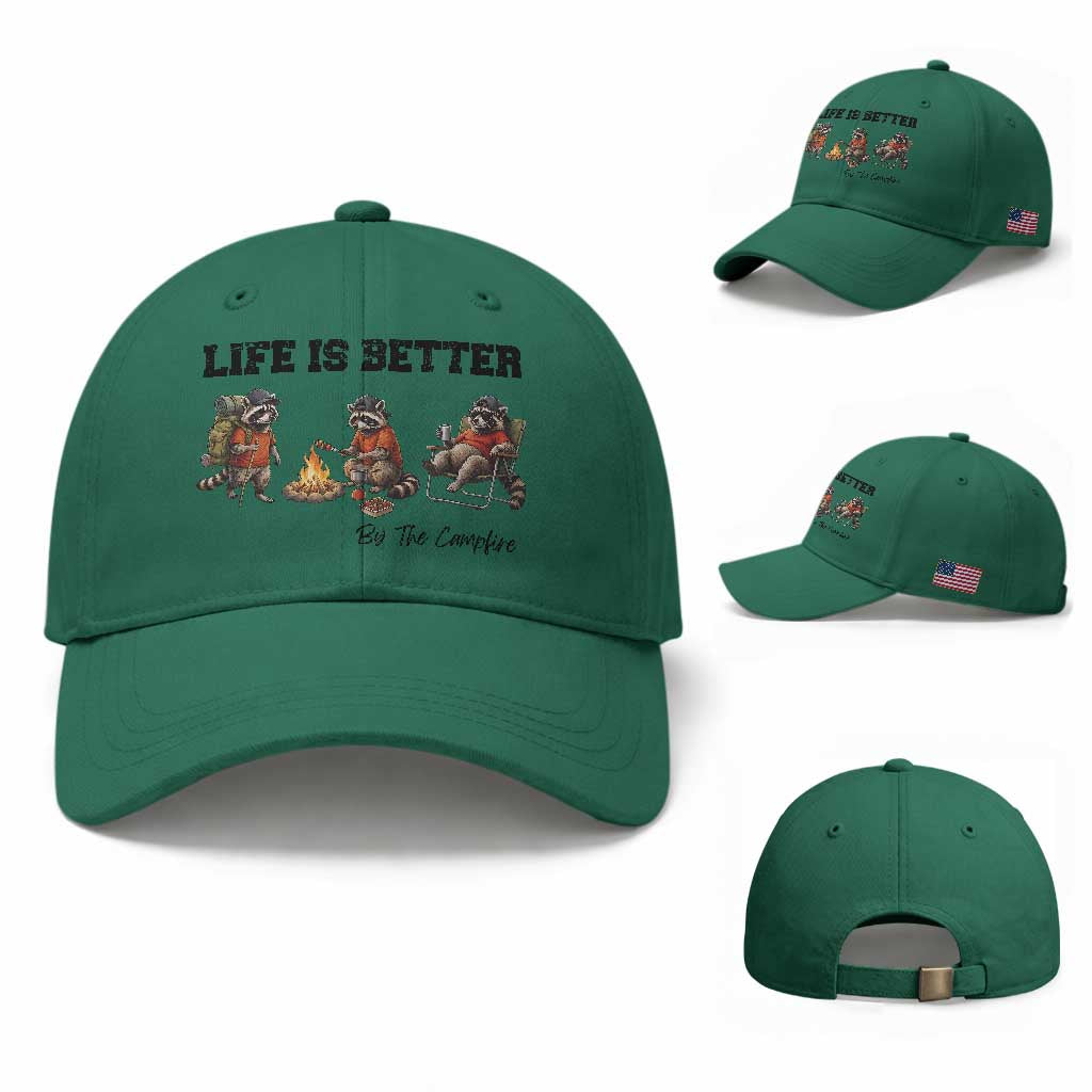 Funny Camping Raccoon Baseball Cap Life Is Better By The Campfire