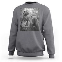 Funny Capybara Selfie With Dinosaur Meme Sweatshirt Animal Humor Gift - Wonder Print Shop