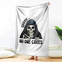 Funny Skeleton Humor Throw Blanket Shhh No One Cares - Wonder Print Shop