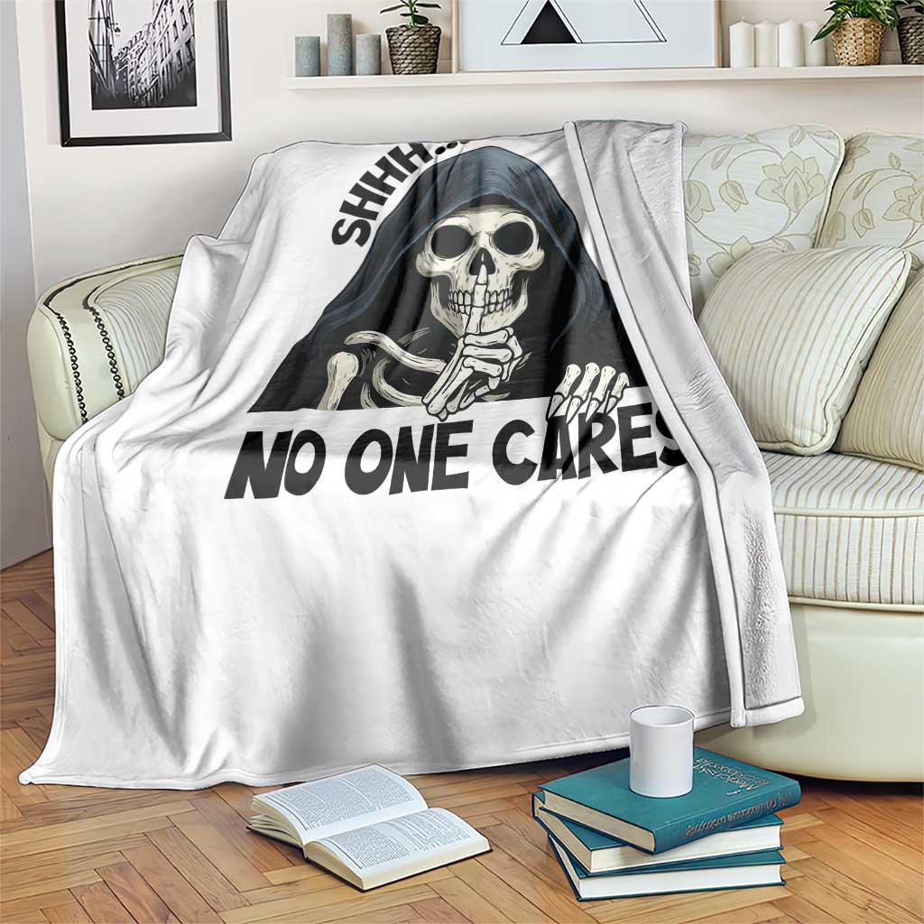 Funny Skeleton Humor Throw Blanket Shhh No One Cares - Wonder Print Shop