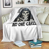 Funny Skeleton Humor Throw Blanket Shhh No One Cares - Wonder Print Shop