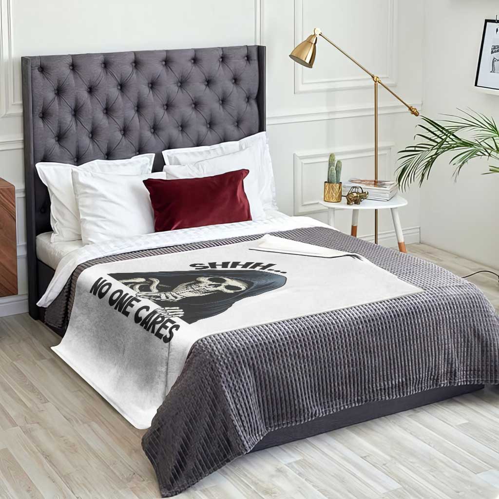 Funny Skeleton Humor Throw Blanket Shhh No One Cares - Wonder Print Shop