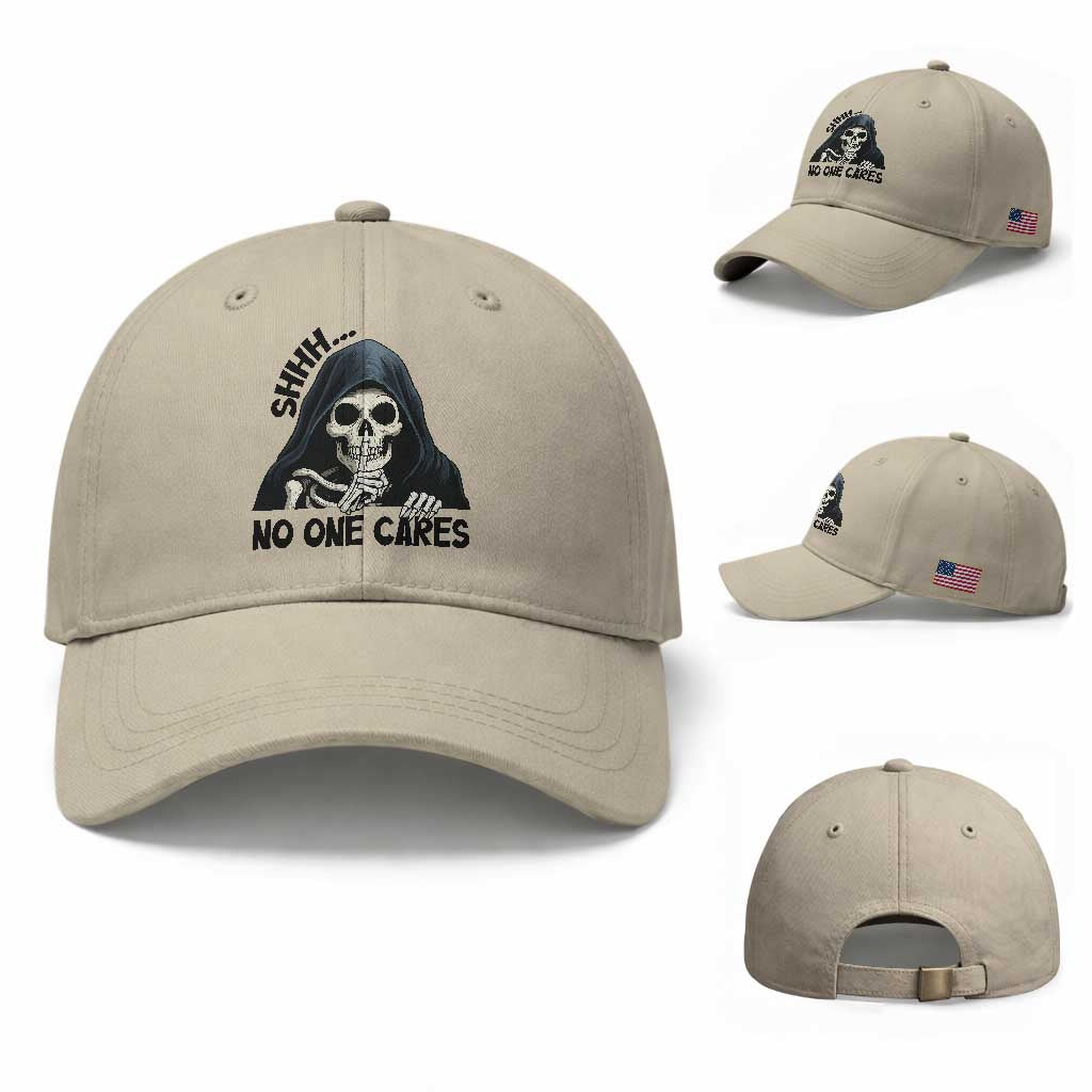 Funny Skeleton Humor Baseball Cap Shhh No One Cares