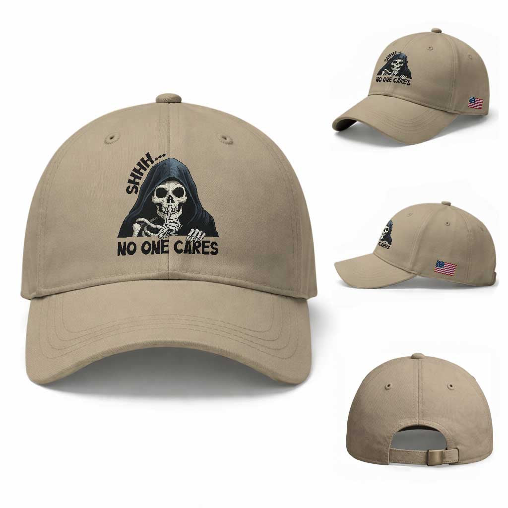 Funny Skeleton Humor Baseball Cap Shhh No One Cares