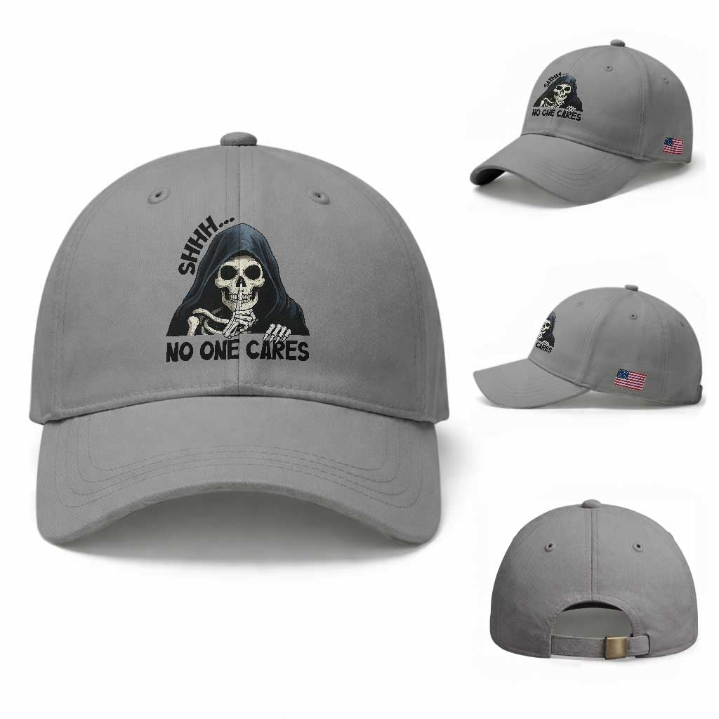 Funny Skeleton Humor Baseball Cap Shhh No One Cares