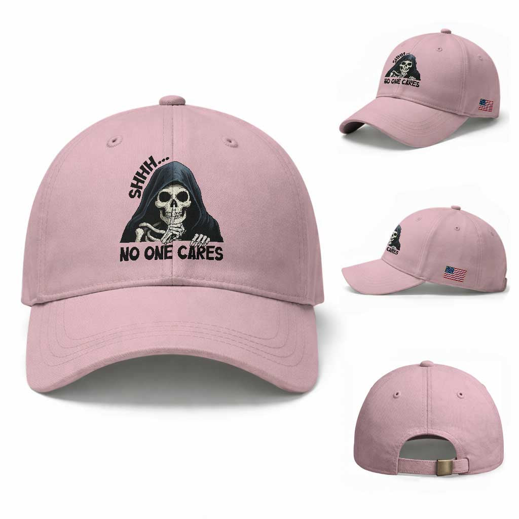 Funny Skeleton Humor Baseball Cap Shhh No One Cares