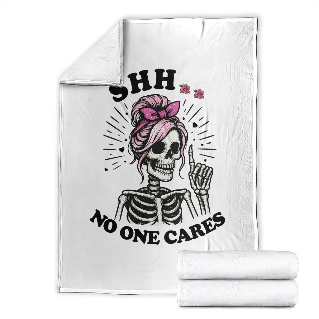 Funny Skeleton Sarcastic Throw Blanket Shhh No One Cares - Wonder Print Shop