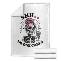 Funny Skeleton Sarcastic Throw Blanket Shhh No One Cares - Wonder Print Shop