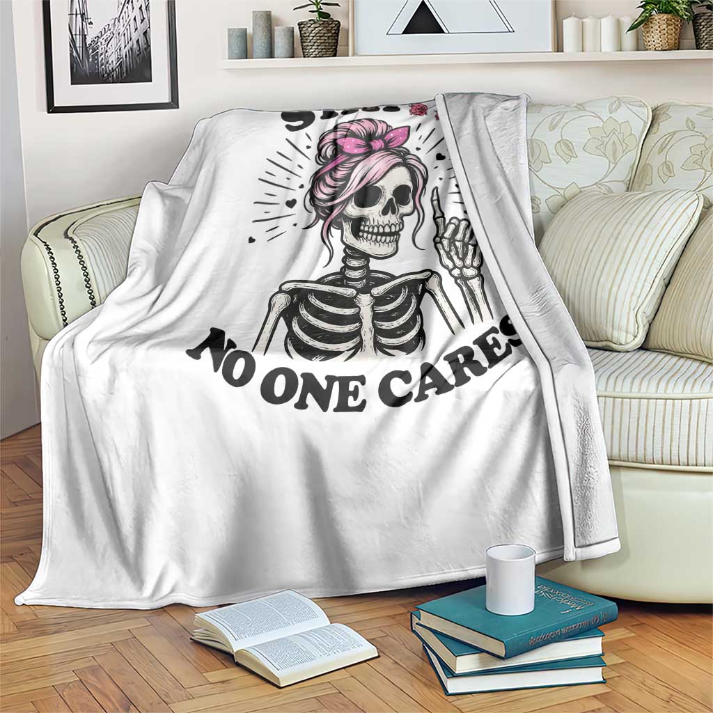 Funny Skeleton Sarcastic Throw Blanket Shhh No One Cares - Wonder Print Shop
