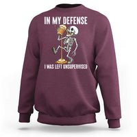 Funny Skeleton Beer Sweatshirt In My Defence I Was Left Unsupervised - Wonder Print Shop