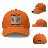 Funny Cat Humor Baseball Cap In My Defense I Was Left Unsupervised
