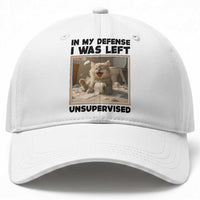 Funny Cat Humor Baseball Cap In My Defense I Was Left Unsupervised