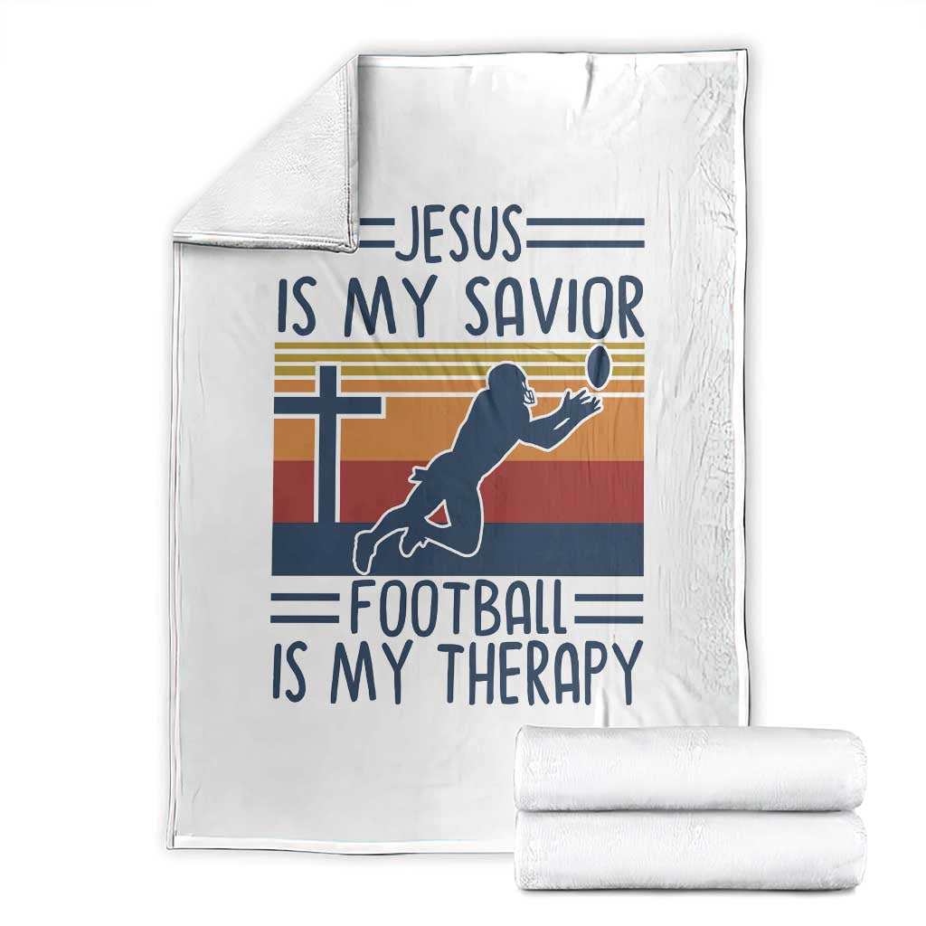Jesus Is My Savior Football Is My Therapy Throw Blanket Vintage Christian Football Fan Gift