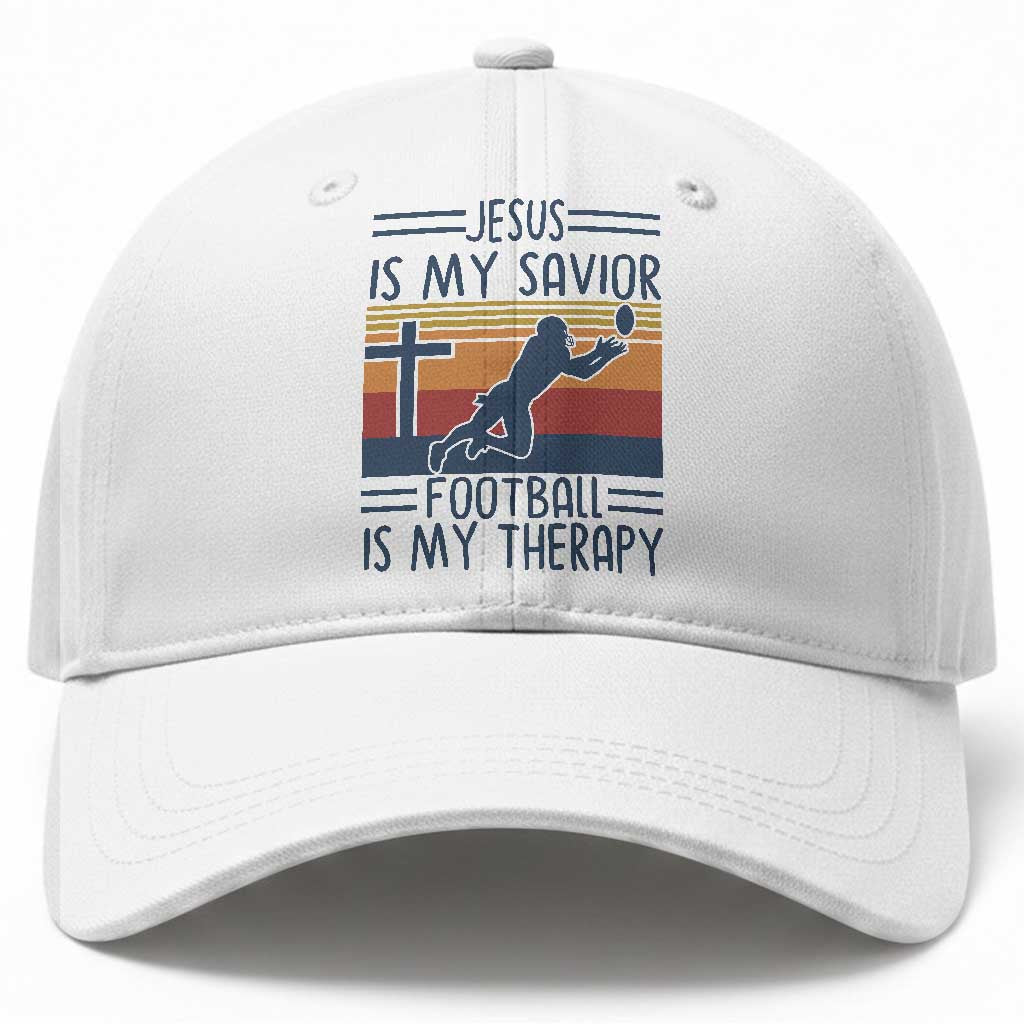 Jesus Is My Savior Football Is My Therapy Baseball Cap Vintage Christian Football Fan Gift
