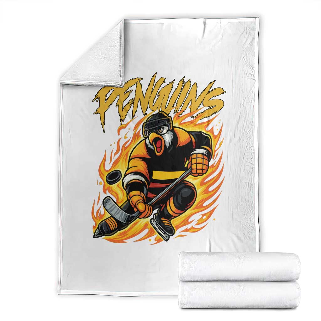 Penguin Playing Ice Hockey Throw Blanket Funny Sports Fan Gift - Wonder Print Shop