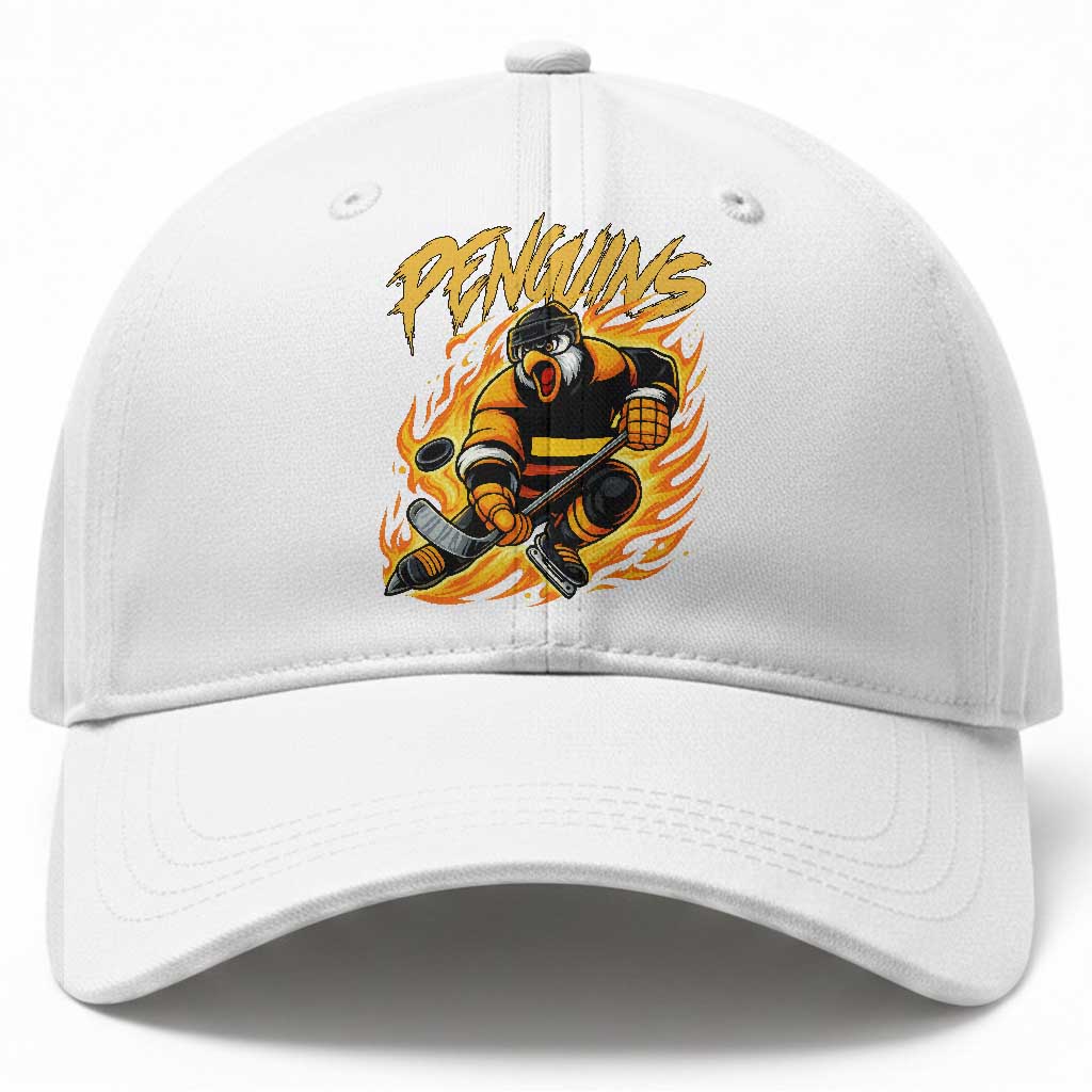 Penguin Playing Ice Hockey Baseball Cap Funny Sports Fan Gift