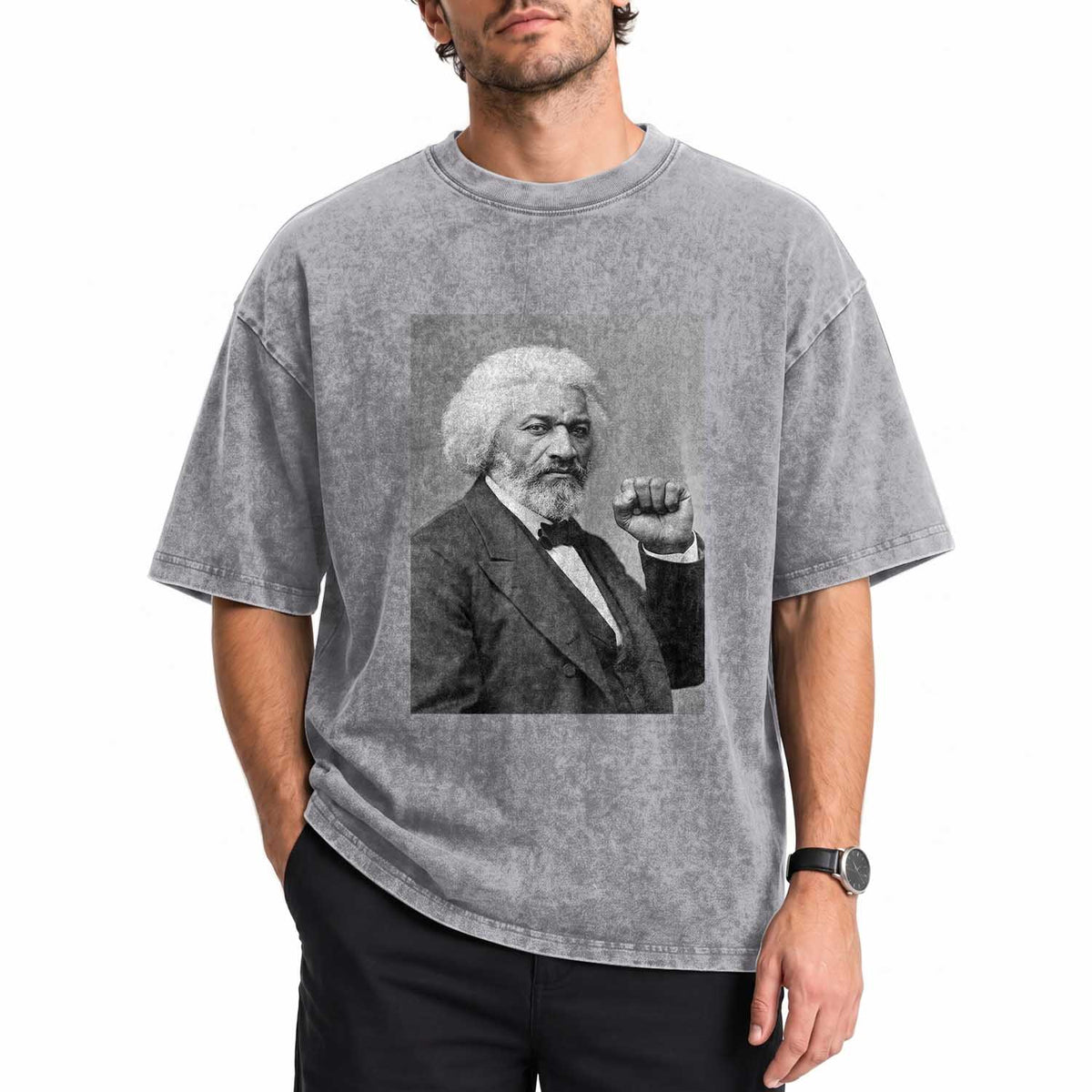 Strong Black History Leader Washed Cotton T-Shirt Frederick Douglass Empowerment