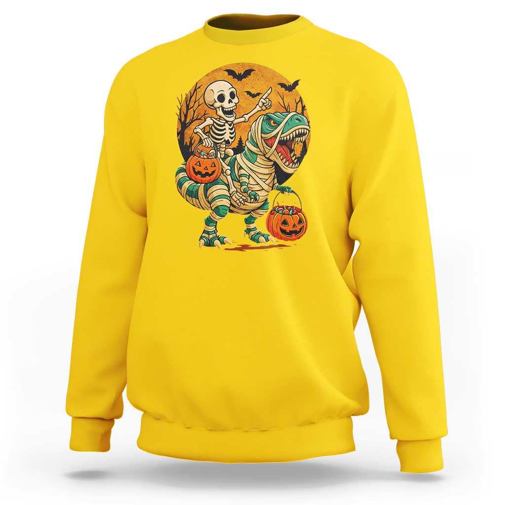 Funny Skeleton Riding Mummy Dinosaur Halloween Sweatshirt - Wonder Print Shop