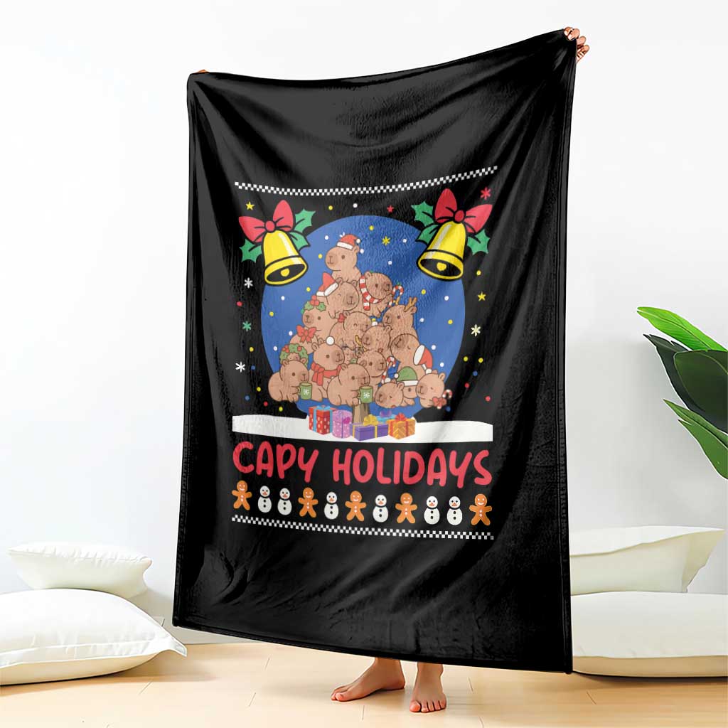 Capybara Christmas Tree Throw Blanket Funny Capy Holidays Gift - Wonder Print Shop