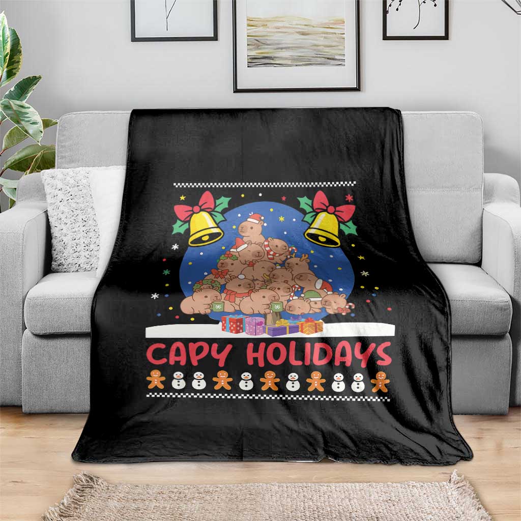 Capybara Christmas Tree Throw Blanket Funny Capy Holidays Gift - Wonder Print Shop