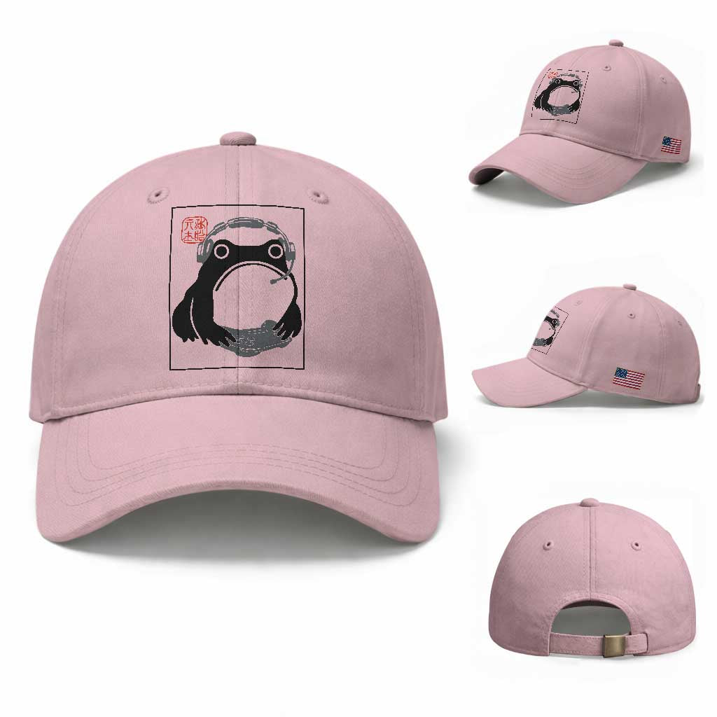 Grumpy Frog Gamer Japanese Ink Painting Baseball Cap