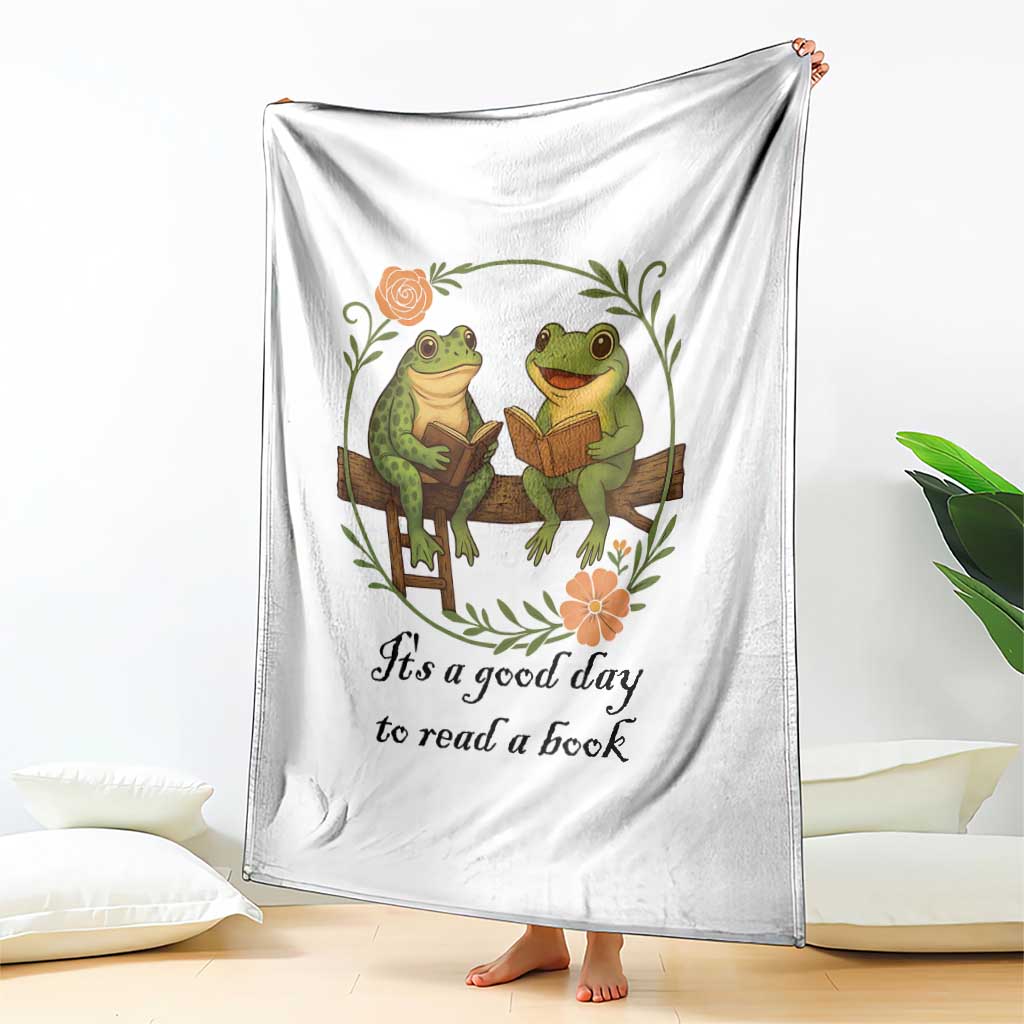 It Is A Good Day To Read A Book Throw Blanket Frog Book Lover - Wonder Print Shop