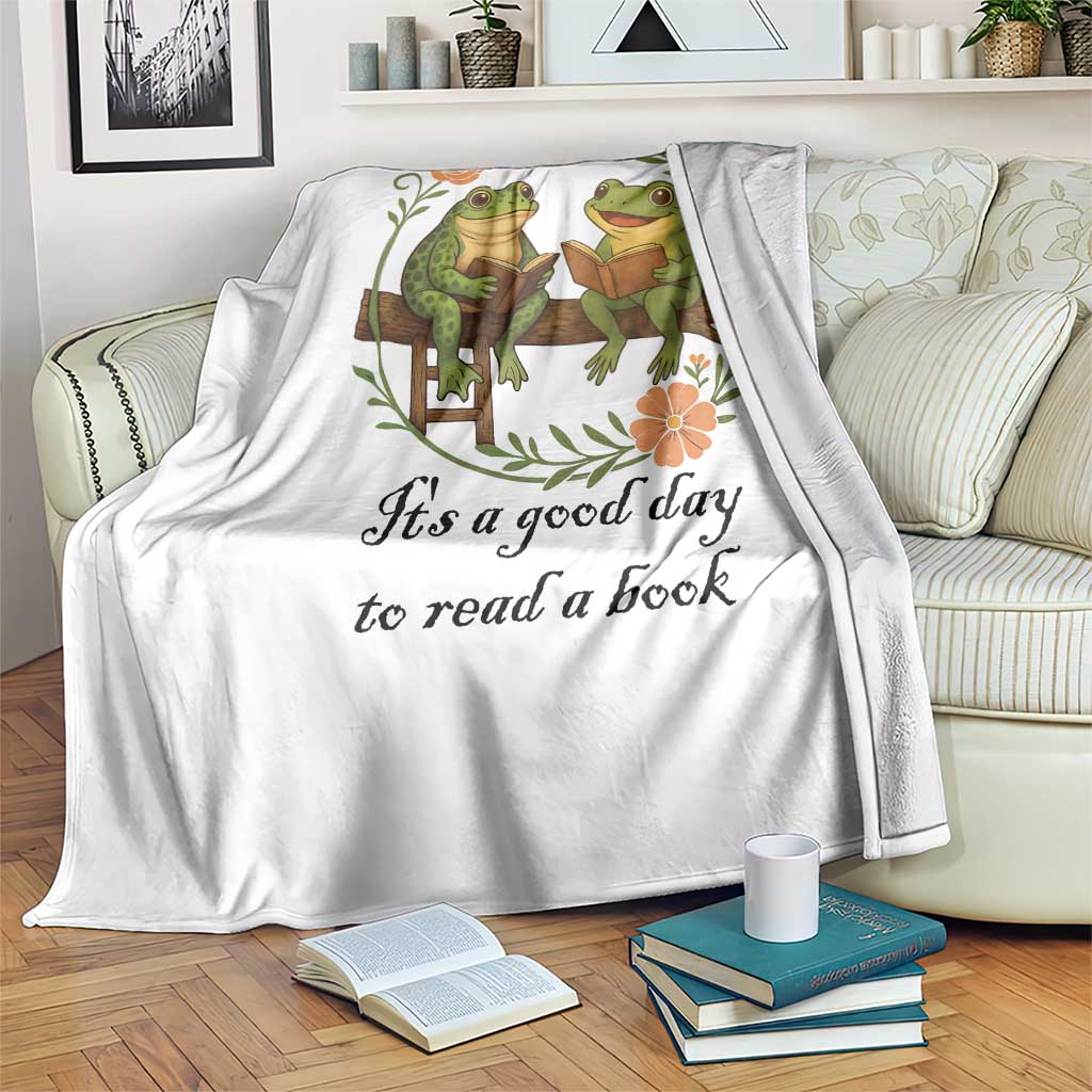 It Is A Good Day To Read A Book Throw Blanket Frog Book Lover - Wonder Print Shop