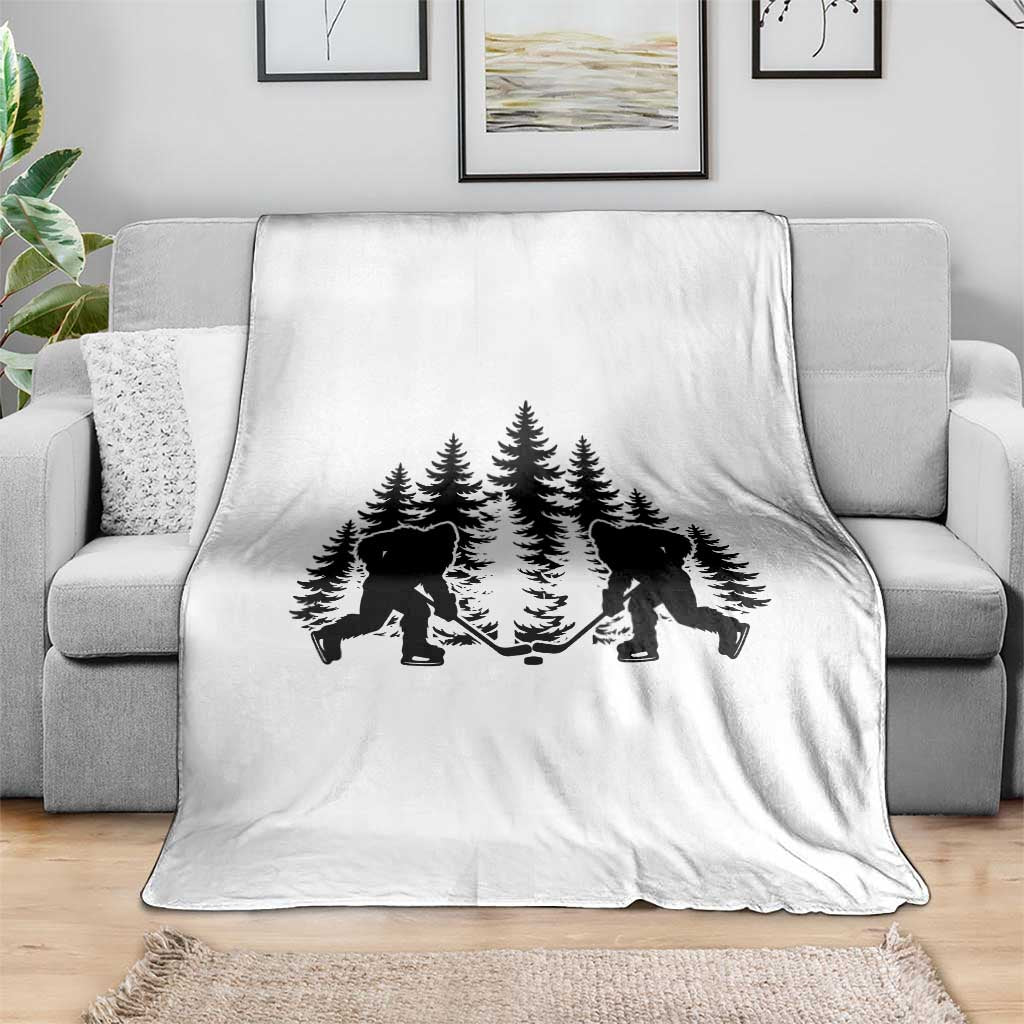 Funny Bigfoot Playing Ice Hockey Throw Blanket Cryptid Lover Gift - Wonder Print Shop