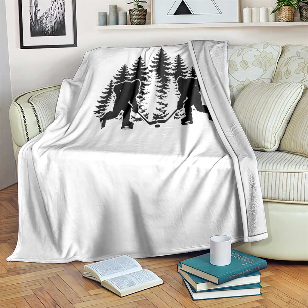 Funny Bigfoot Playing Ice Hockey Throw Blanket Cryptid Lover Gift - Wonder Print Shop