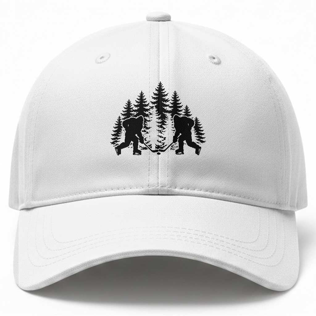 Funny Bigfoot Playing Ice Hockey Baseball Cap Cryptid Lover Gift