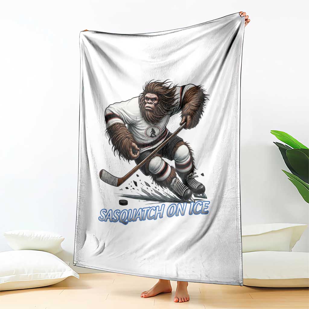 Sasquatch On Ice Throw Blanket Funny Bigfoot Hockey Player Gift - Wonder Print Shop
