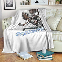 Sasquatch On Ice Throw Blanket Funny Bigfoot Hockey Player Gift - Wonder Print Shop