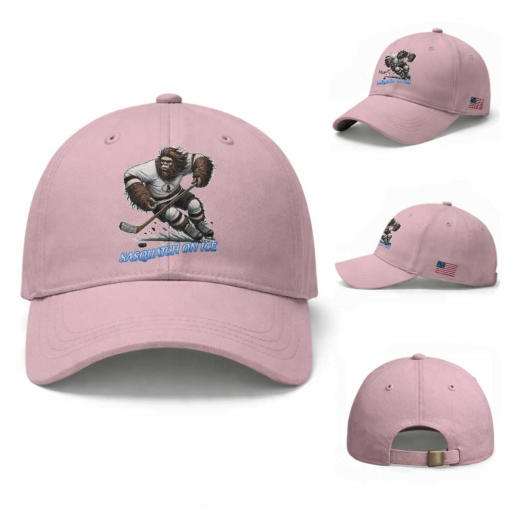 Sasquatch On Ice Baseball Cap Funny Bigfoot Hockey Player Gift