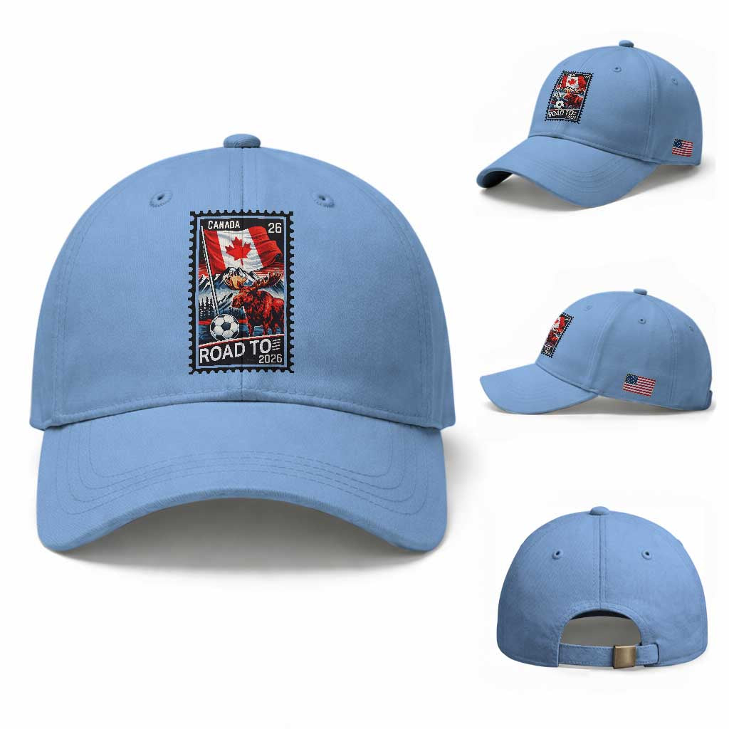 Canada Soccer Moose Baseball Cap Vintage Postal Stamp Road To 2026