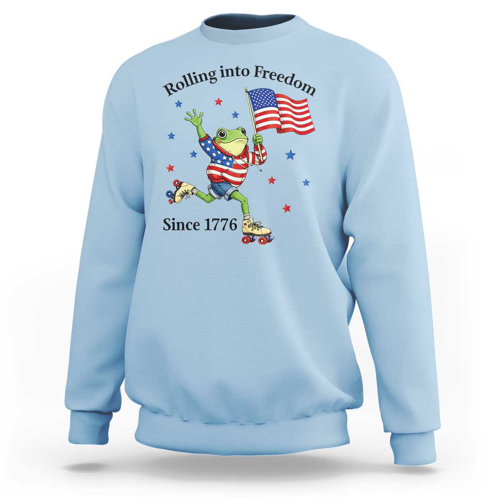Funny Patriotic Frog Sweatshirt Rolling Into Freedom Since 1776