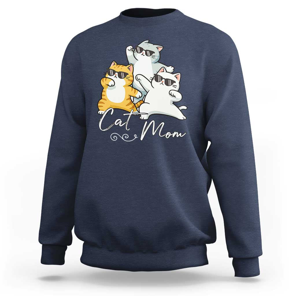 Cat Mom Sweatshirt Three Cool Cats with Sunglasses - Wonder Print Shop