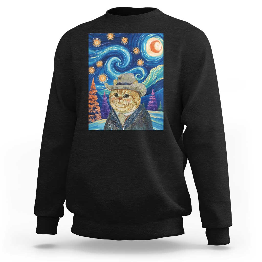 Funny Van Gogh Cat in Starry Night Sweatshirt - Wonder Print Shop