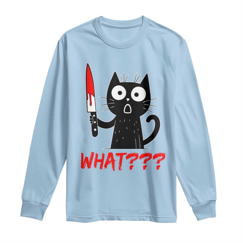 Black Cat Halloween Long Sleeve Shirt What Killer Kitten With Knife - Wonder Print Shop