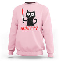 Black Cat Halloween Sweatshirt What Killer Kitten With Knife - Wonder Print Shop
