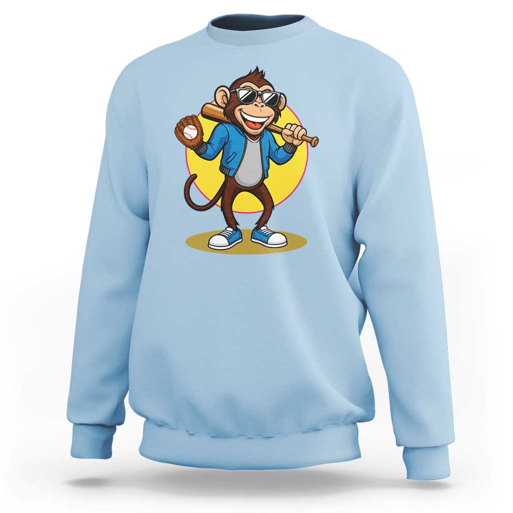 Funny Baseball Sweatshirt Monkey Playing Baseball Sport Humor Gift - Wonder Print Shop