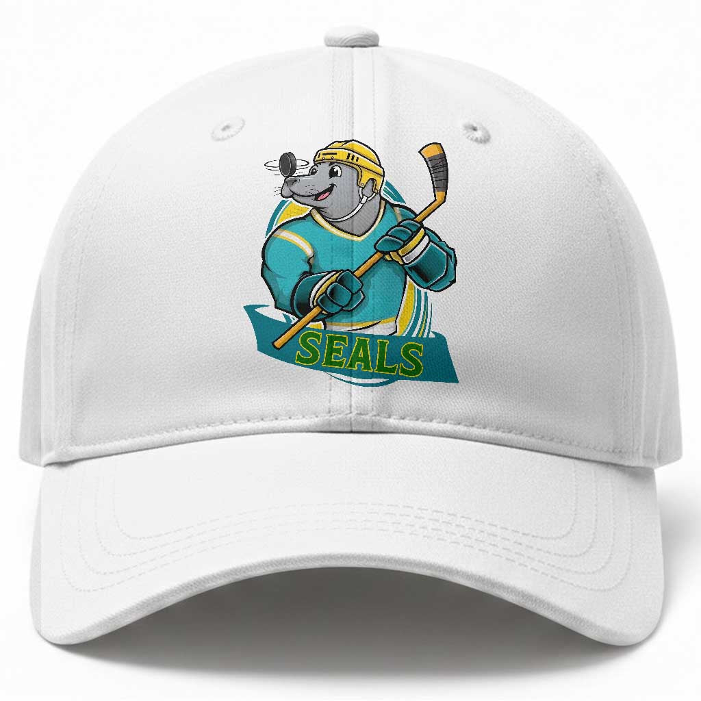 Cute Seal Playing Ice Hockey Baseball Cap Funny Winter Sports Gift