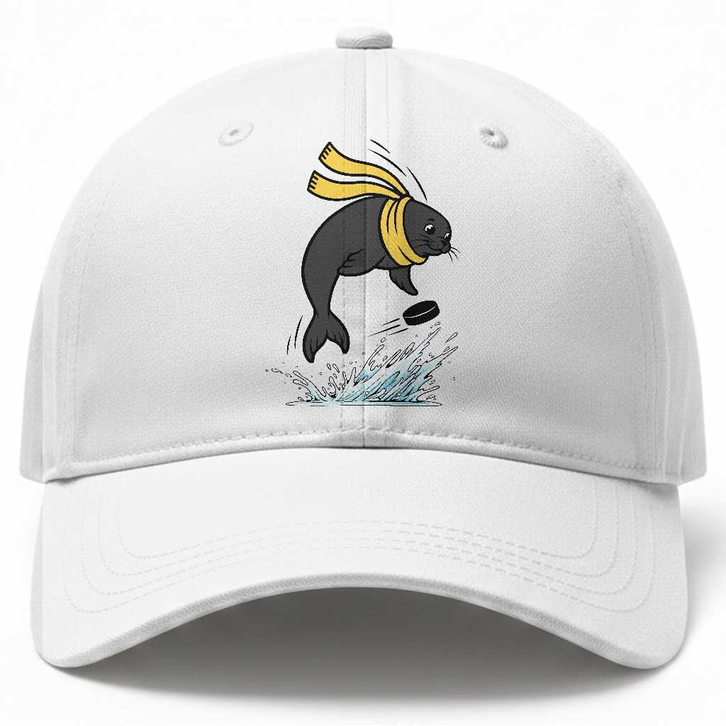 Funny Seal Playing Ice Hockey Baseball Cap Winter Sports Gift