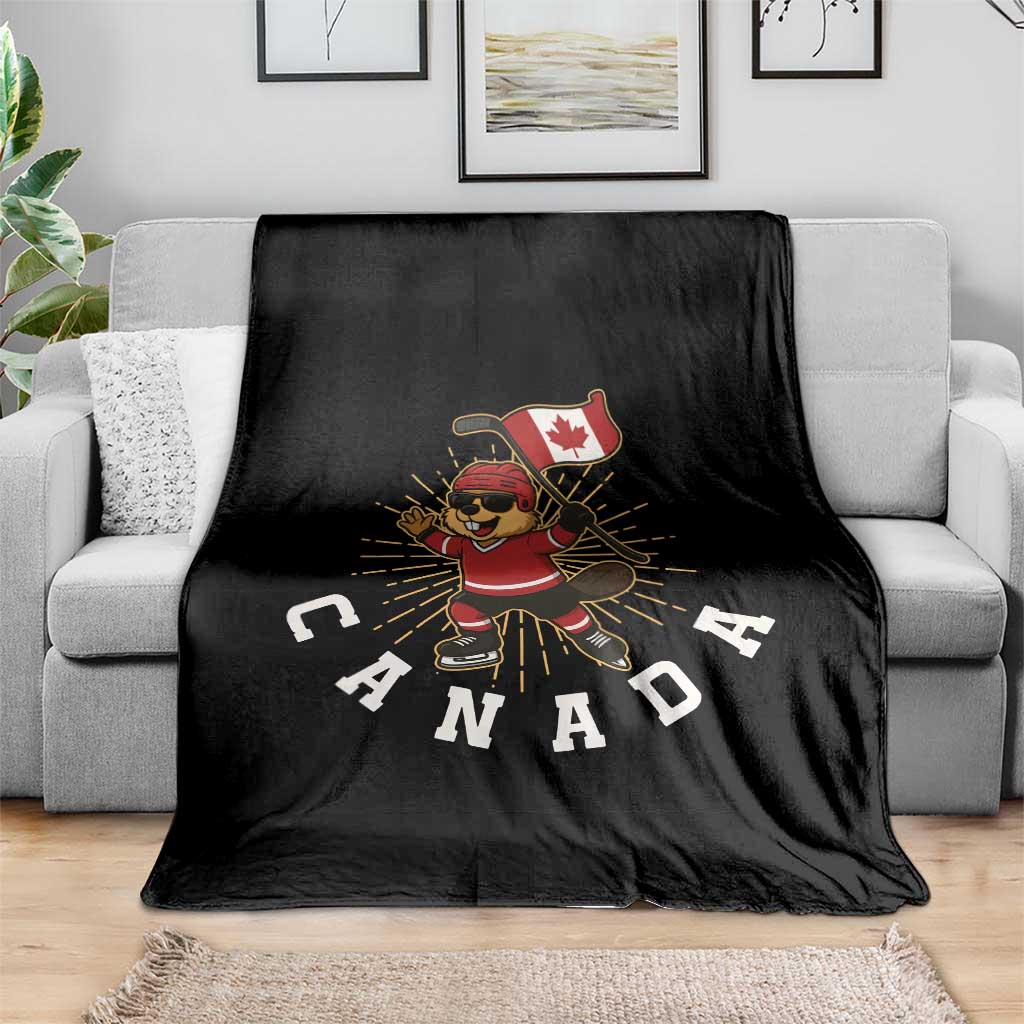 Funny Beaver Playing Ice Hockey With Canada Flag Gift Throw Blanket - Wonder Print Shop